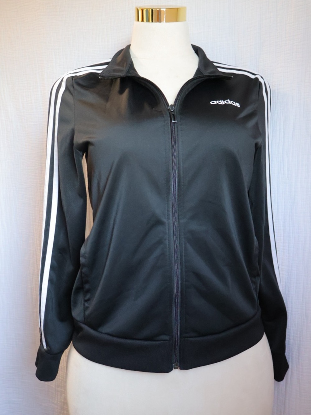 adidas Black Track Bomber Jacket with White Stripes